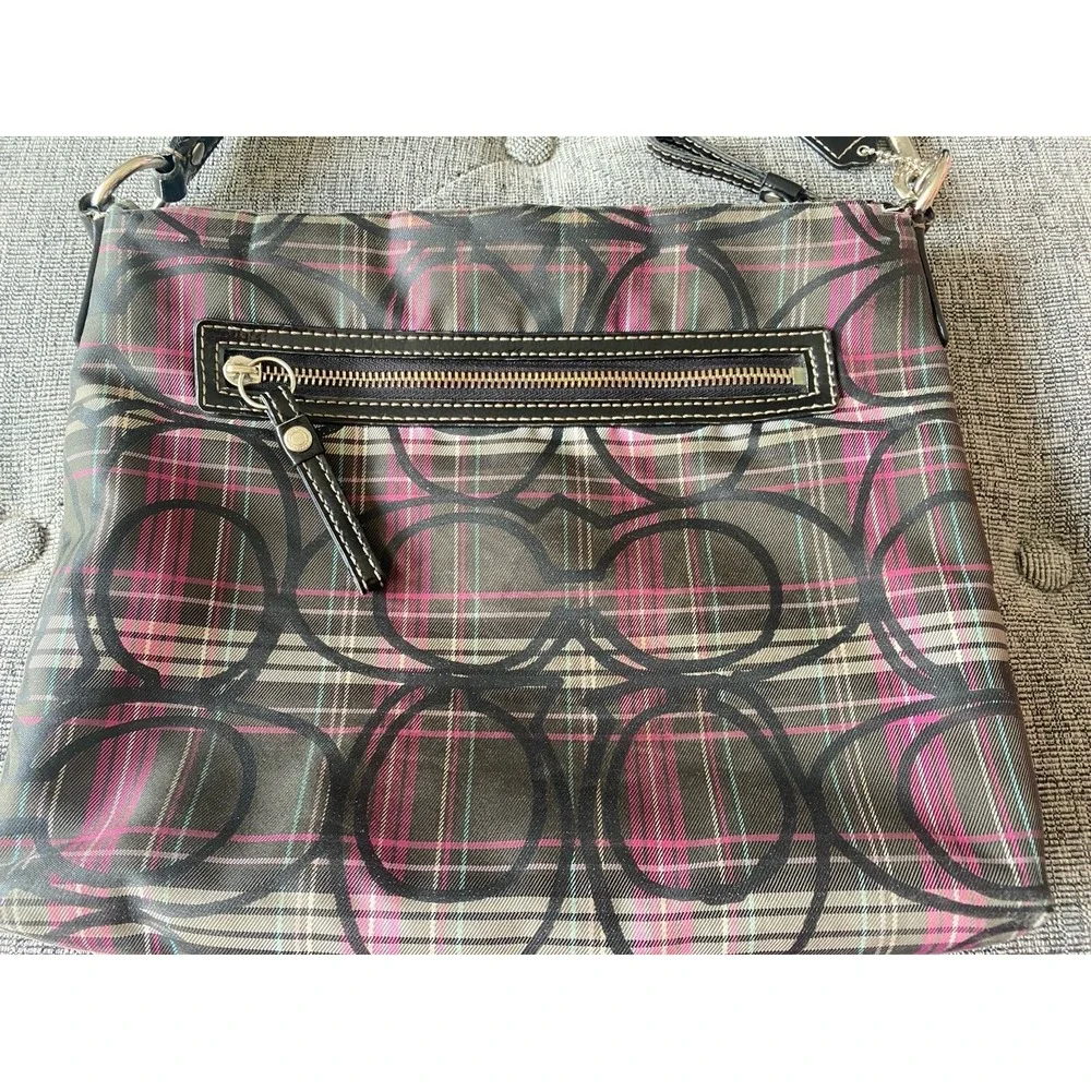 Coach Poppy Tartan Gray Pink Plaid Crossbody‎ Bag Glitter Purse F17710